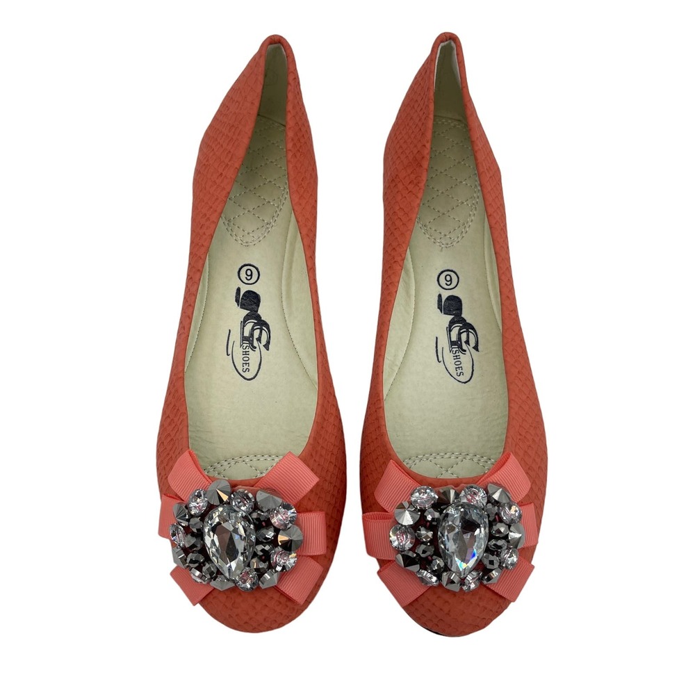 Francesca's CG Shoes Womens Size 9 Coral Jeweled Slip On Ballet Flats Prew Snake